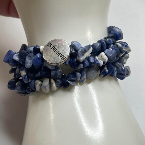 Stretch bracelets in blue and mauve pink rock chips beads beaded boho trendy - Picture 2 of 10